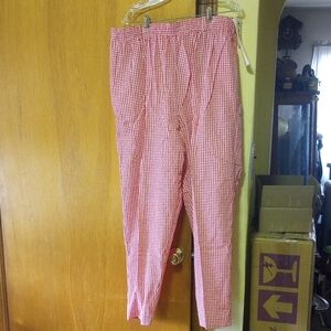 NWT Catalina Woman 24W Red & White Check Cotton Pants w/ Pockets & Elastic Waist